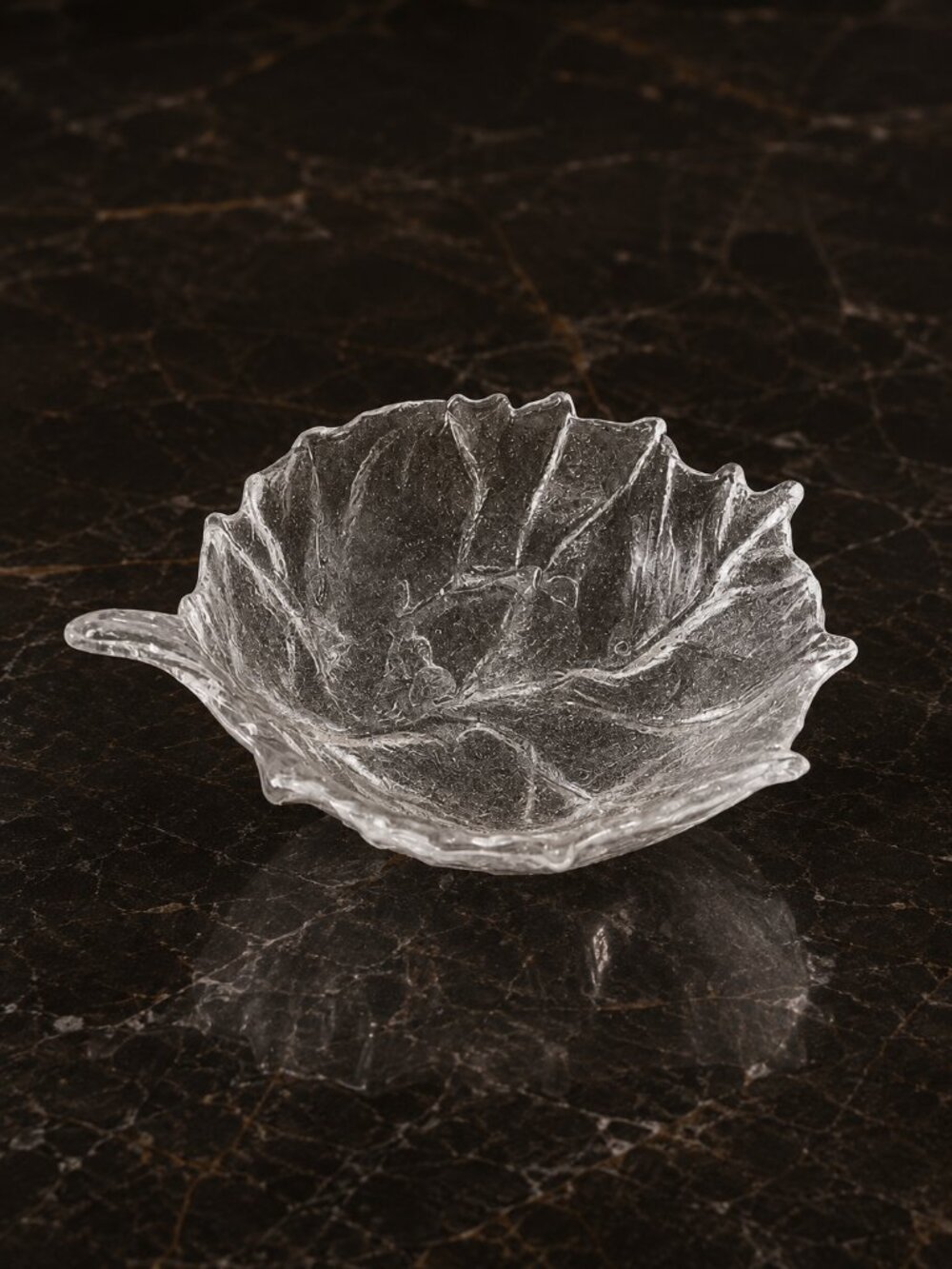 Blenko Glass Clear Crystal Leaf Bowl Large 13.5" Art Glass Serving Dish Vintage